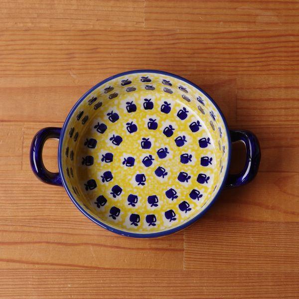 ポーリッシュポタリー ポーランド食器 持ち手付き グラタン皿 オーブンディッシュ 19cm りんご 黄色 ネイビー Z153-ALC26