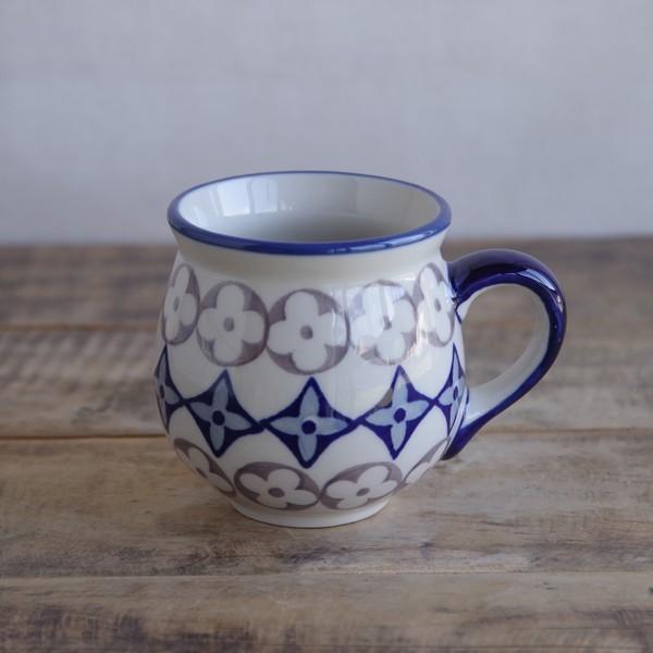 【SALE】ポーリッシュポタリー ポーランド 食器 マグカップ 花 ダイヤ グレー ネイビー 200ml K67-ZP03