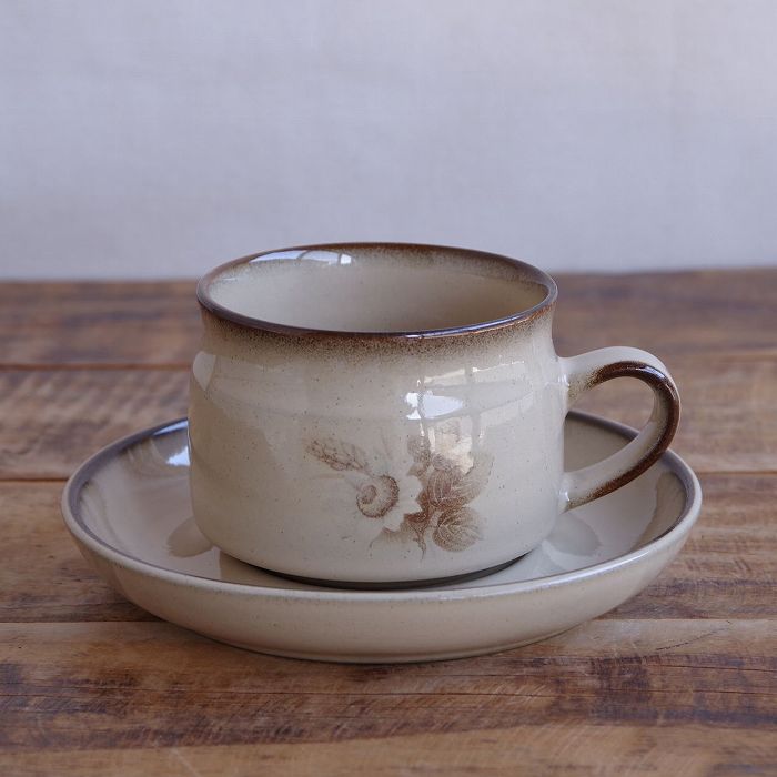 デンビー メモリーズ ブラウン 花柄 コーヒーカップ ソーサー DENBY Memories #260219-14【海外直輸入中古品】