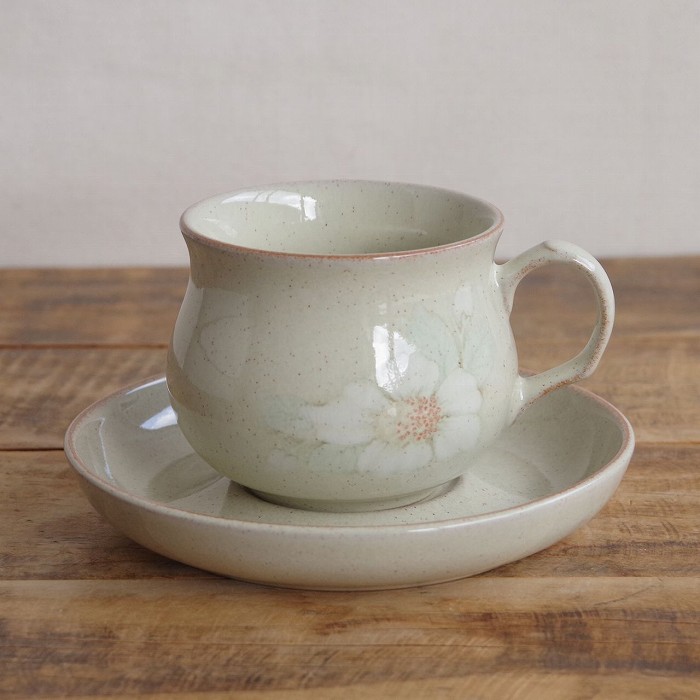 デンビー デイブレーク コーヒーカップ ソーサー きみどり 白 花柄 レトロ DENBY Daybreak #250406-8~10 【海外直輸入中古品】