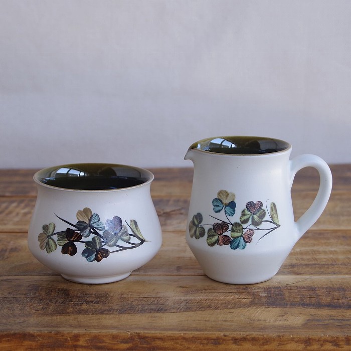 DENBY Shamrock デンビー シャムロック シュガーボウル クリーマー クローバー柄 #250528 【海外直輸入中古品】｜フローマルクト