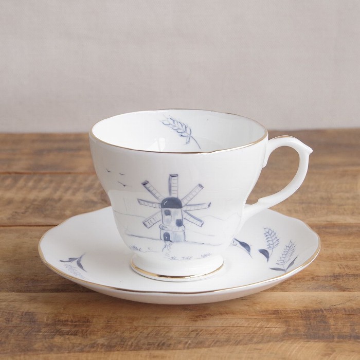 ダッチェス ネイビー 水車小屋 麦 手描き 絵柄 コーヒーカップ&ソーサー Duchess Handpainted #250306-1~6 【海外直輸入中古品】