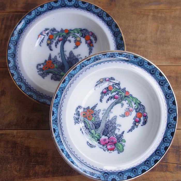 2枚セット キーリング ツリー柄 スーププレート 深皿 18cm Keeling&Co.Ltd. Burslem England Losol Ware Exotic エキゾチック #250112 【海外直輸入中古品】