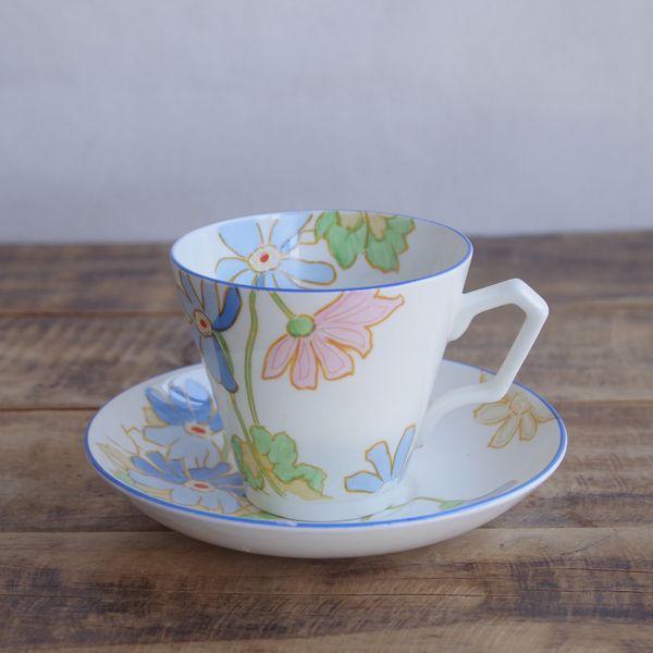 アンティーク食器 アールデコ 花柄 コーヒーカップ ソーサー タムズウェア アンシア TAMS WARE Anthea #240425-2 【海外直輸入中古品】