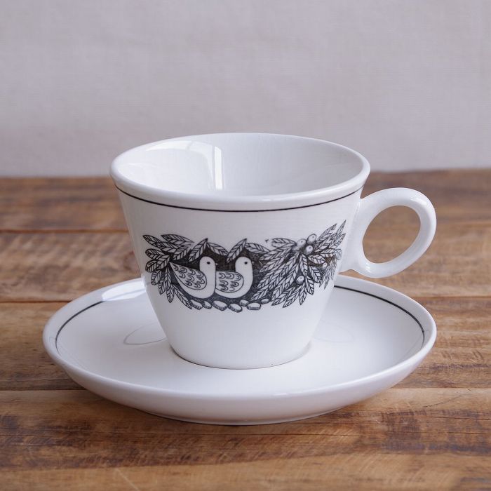 フランシスカン バード イン ハンド Bird ’N Hand 鳥 モノクロ コーヒーカップ&ソーサー #260217-8 【海外直輸入中古品】
