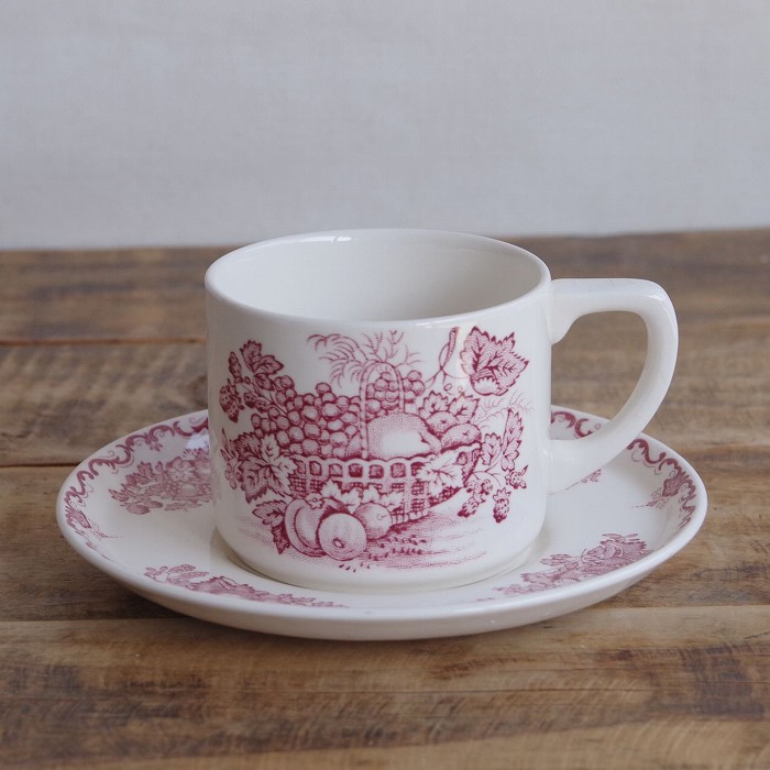 メイソンズ フルーツバスケット 赤 コーヒーカップ＆ソーサー Mason's Fruit Basket #250326-5 【海外直輸入中古品】