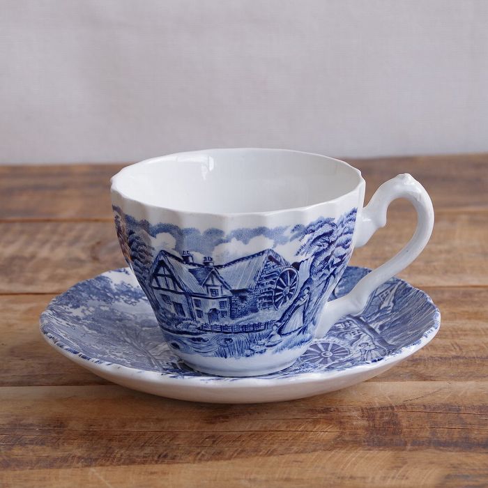 アルフレッド・ミーキン ザ ミル ブルー コーヒーカップ＆ソーサー Alfred Meakin The Mill #260305-1 【海外直輸入中古品】