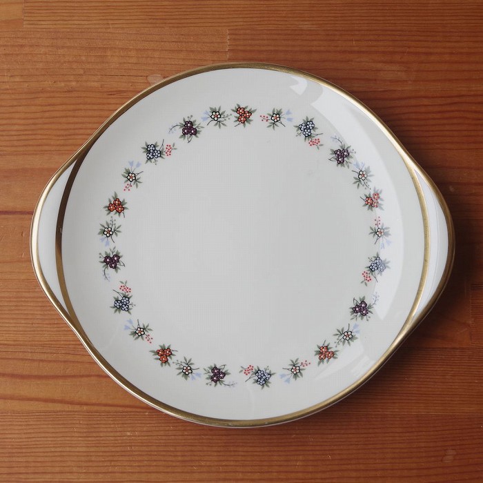 【SALE】ミントン ミラボー 持ち手付きプレート BBプレート B&B 盛り皿 27cm Minton Mirabeau レトロ 花柄 アイボリー #250207-2【海外直輸入中古品】