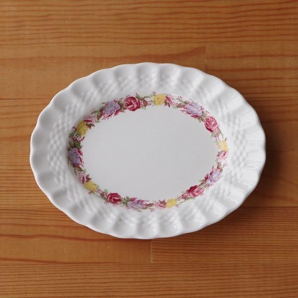 アンティーク食器 スポード ピンク 薔薇 花柄 楕円皿 オーバルプレート 18cm Spode Rose Briar #210705-1 【海外直輸入中古品】