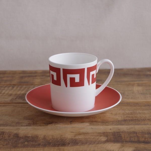 スージークーパー キーストーン 赤 レッド Keystone Red コーヒーカップ ソーサー グリークキー ヴィンテージ食器 #220321-1~4 【海外直輸入中古品】