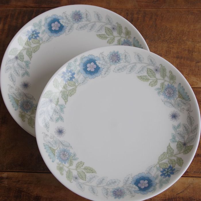 2枚セット ウェッジウッド クレメンタイン ケーキ皿 デザートプレート レトロ ブルー 花柄 17cm Wedgwood Clementine #250923 【海外直輸入中古品】
