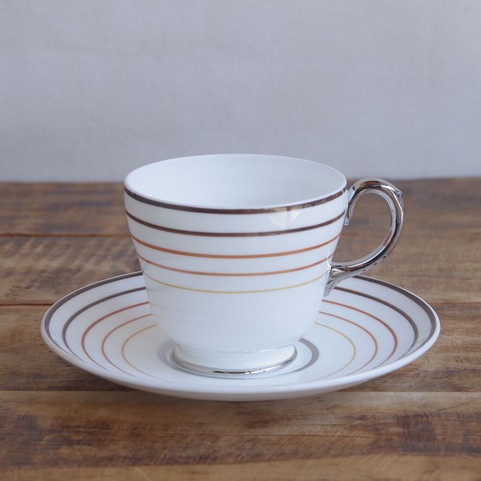 ウェッジウッド プラチナ ブラウン ボーダー グラデーション コーヒーカップ＆ソーサー Wedgwood ヴィンテージ 食器 #250802-3 【海外直輸入中古品】