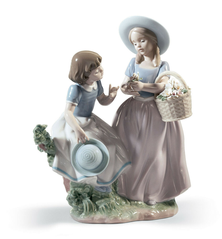 リヤドロ（Lladro リアドロ 陶器人形 置物） 花と少女 仲良しの二人-