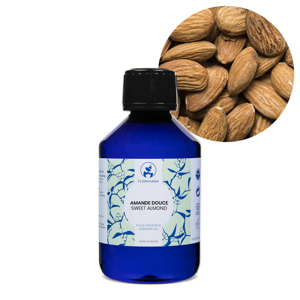 【オーガニック】 スイート アーモンド　200ml 未精製 【キャリアオイル 植物油 ベースオイル スキンケア アロマ フロリハナ Florihana】