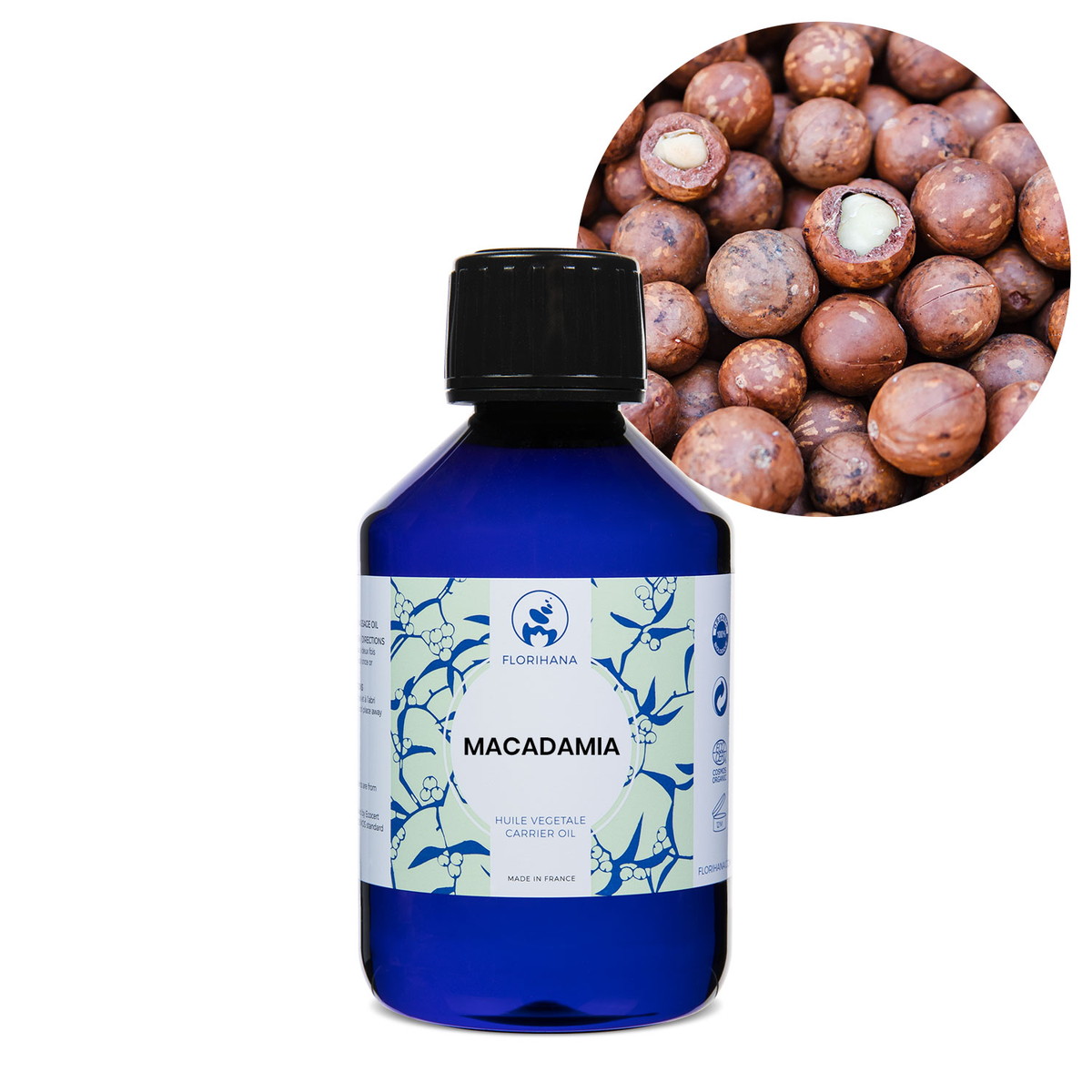【オーガニック】 マカダミアナッツ　200ml 未精製 【キャリアオイル 植物油 ベースオイル スキンケア アロマ フロリハナ Florihana】