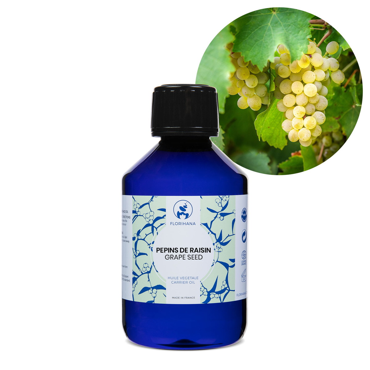【オーガニック】 グレープシード 未精製 200ml 【キャリアオイル 植物油 ベースオイル スキンケア アロマ フロリハナ Florihana】