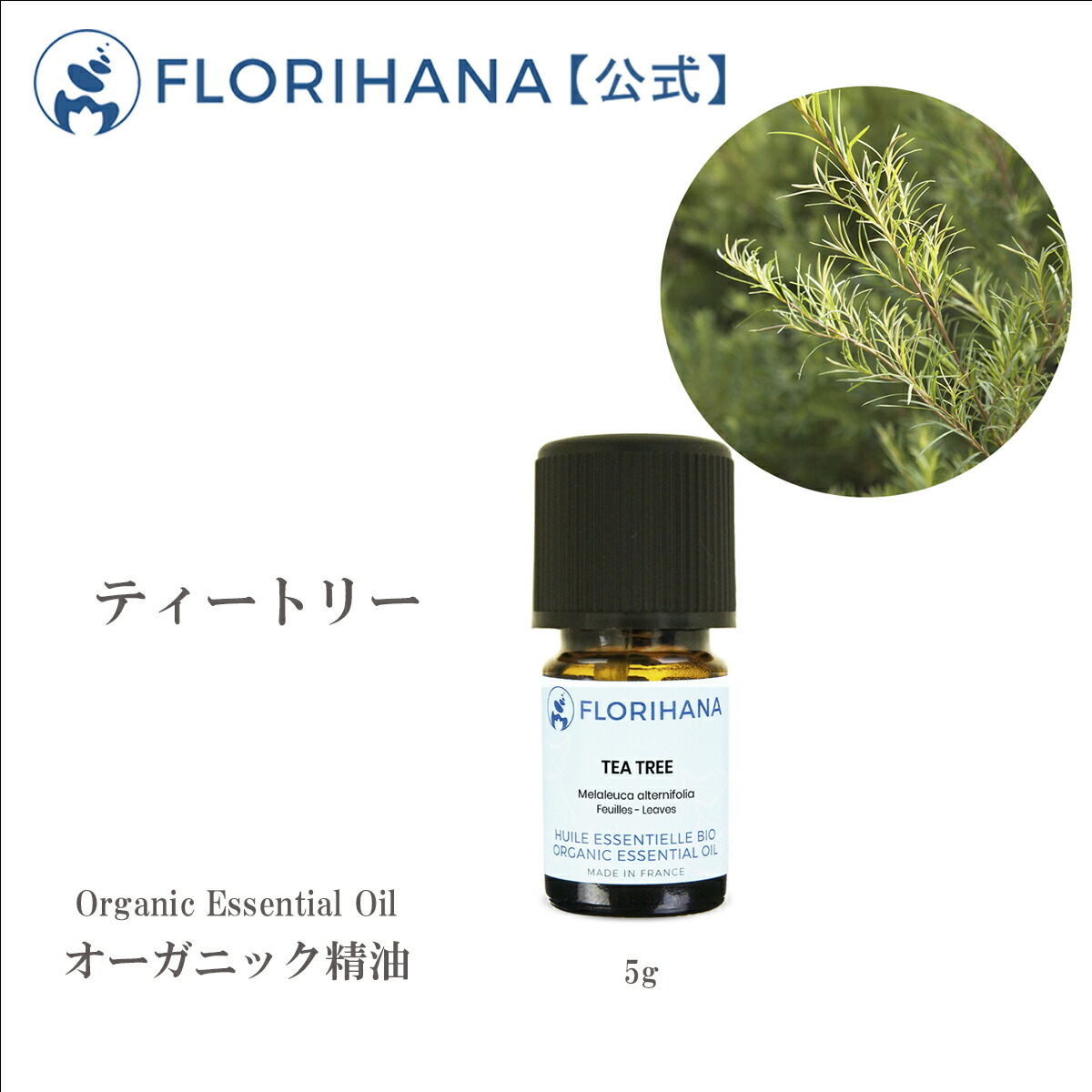 選ぶなら アロマテラピー Florihana アロマオイル オーガニック 16.95ml ピュア ティートリー 精油 エッセンシャルオイル 15g 無