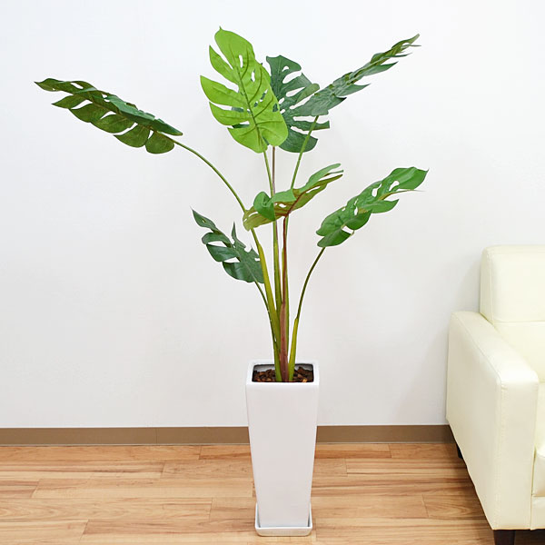 人工観葉植物 モンステラ ロングスクエア陶器鉢 光触媒加工 造花 インテリア フェイクグリーン 人気 お祝い ギフト プレゼント 開店祝い 新築祝い 誕生日祝い 結婚祝い おしゃれ スタイリッシュ 大型 送料無料