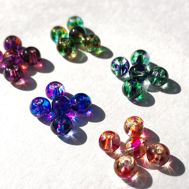 楽天市場 8mm 50個 キラキラ綺麗なヨーヨー風ガラスビーズ ペイント 透明ガラスビーズにペイントされています Flower Parts Beauciel