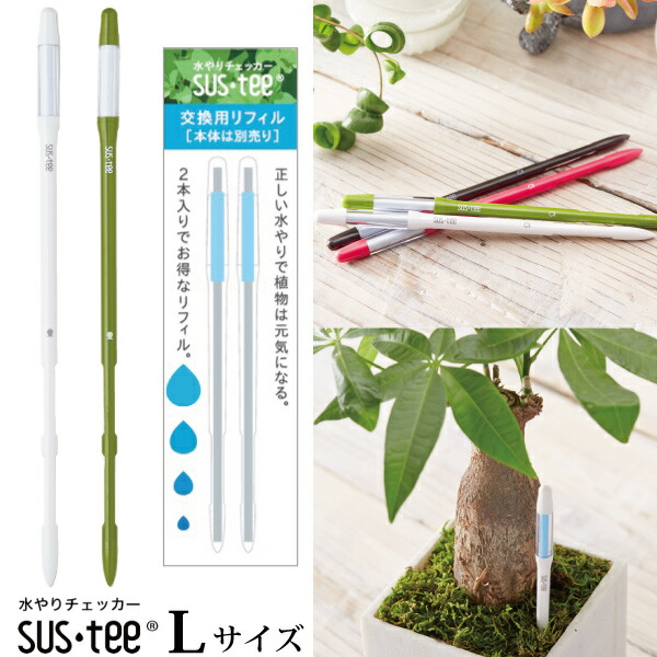 楽天市場 資材 送料無料 お買い得セット商品 植物用水分計 サスティー Lサイズ 1本 交換用リフィル2本 セット入り 水やりのタイミングが分かる植物用水分計 7号鉢 以上にはlサイズをおすすめします 水分計 Sustee 観葉植物 植物 Fkks 京都資材