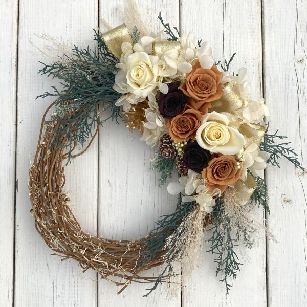 楽天市場】プリザーブドフラワー リース ブラウン 誕生日プレゼント