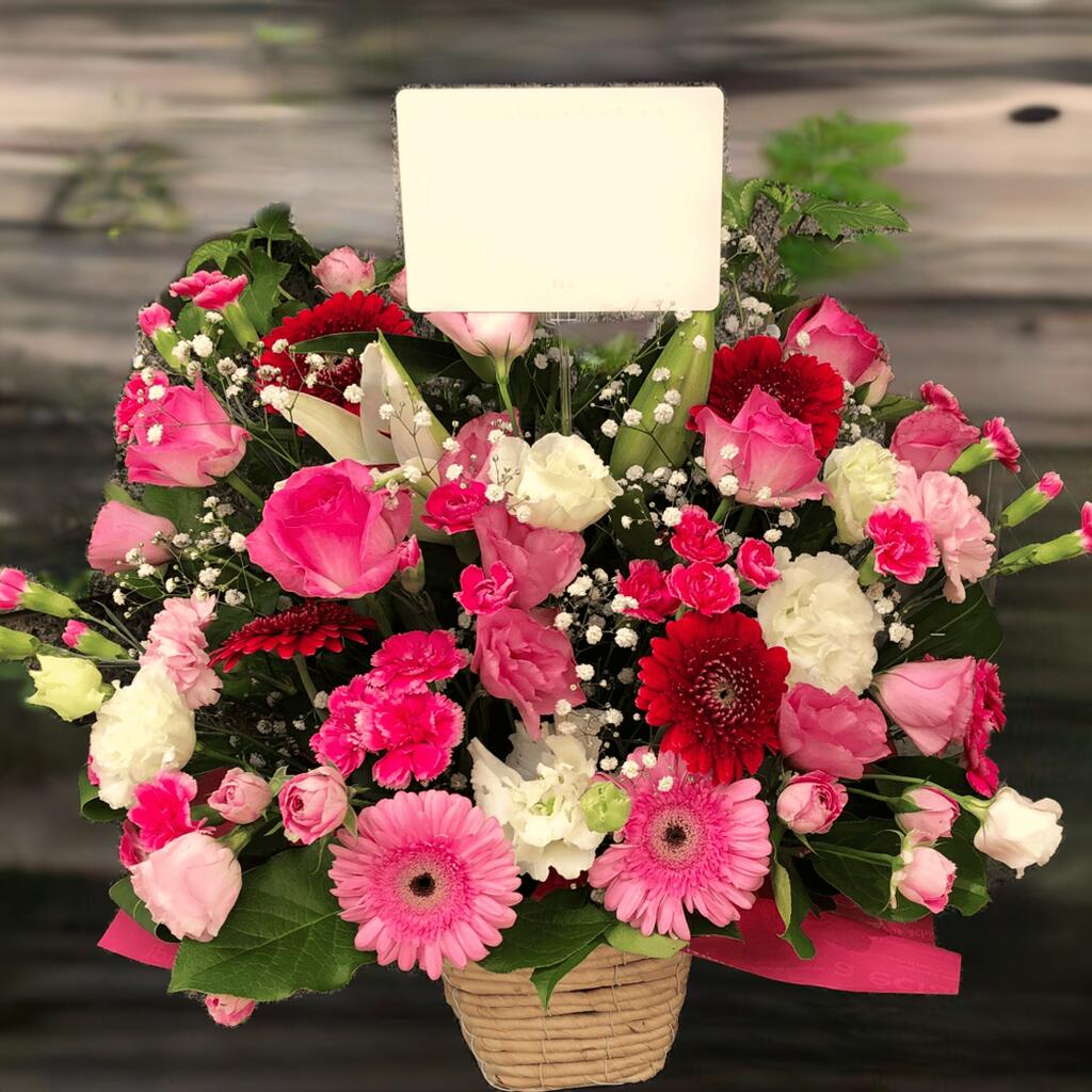 【生花】【アレンジ】季節のお花を取り入れた、お祝いアレンジメント【フラワー】【即日配送】【立て札・メッセージカード付】 敬老の日 誕生日祝い 結婚祝い 発表会 公演・出演祝い 楽屋花 プレゼント 贈り物