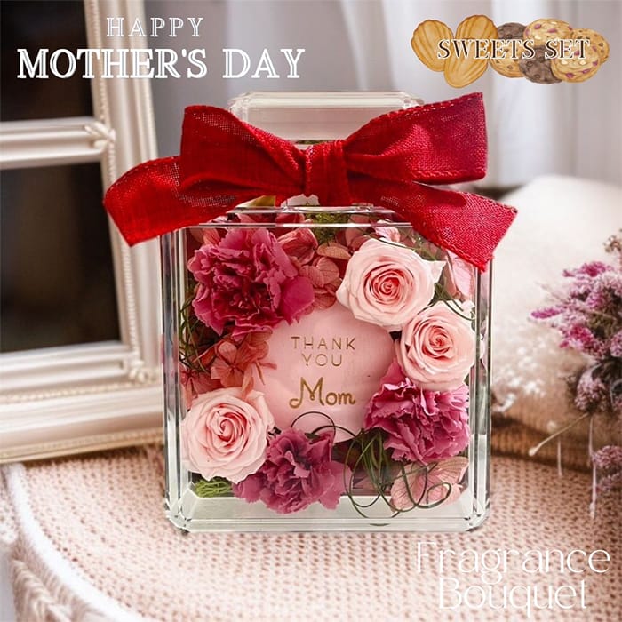 ♡でふ♡ No.606 ミニ薔薇ブーケ＆カーネーション♡ハーバリウムペン立て