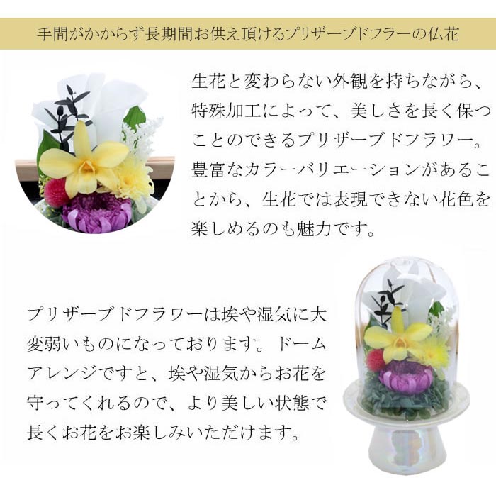 送料無料 仏花 プリザーブドフラワー お供え お花 お悔やみ お彼岸 仏壇 枯れない 仏花 お供え 花 お悔やみ お盆 新盆 初盆 お彼岸 ペット ブリザードフラワー 仏花ドーム ひかり achc Org