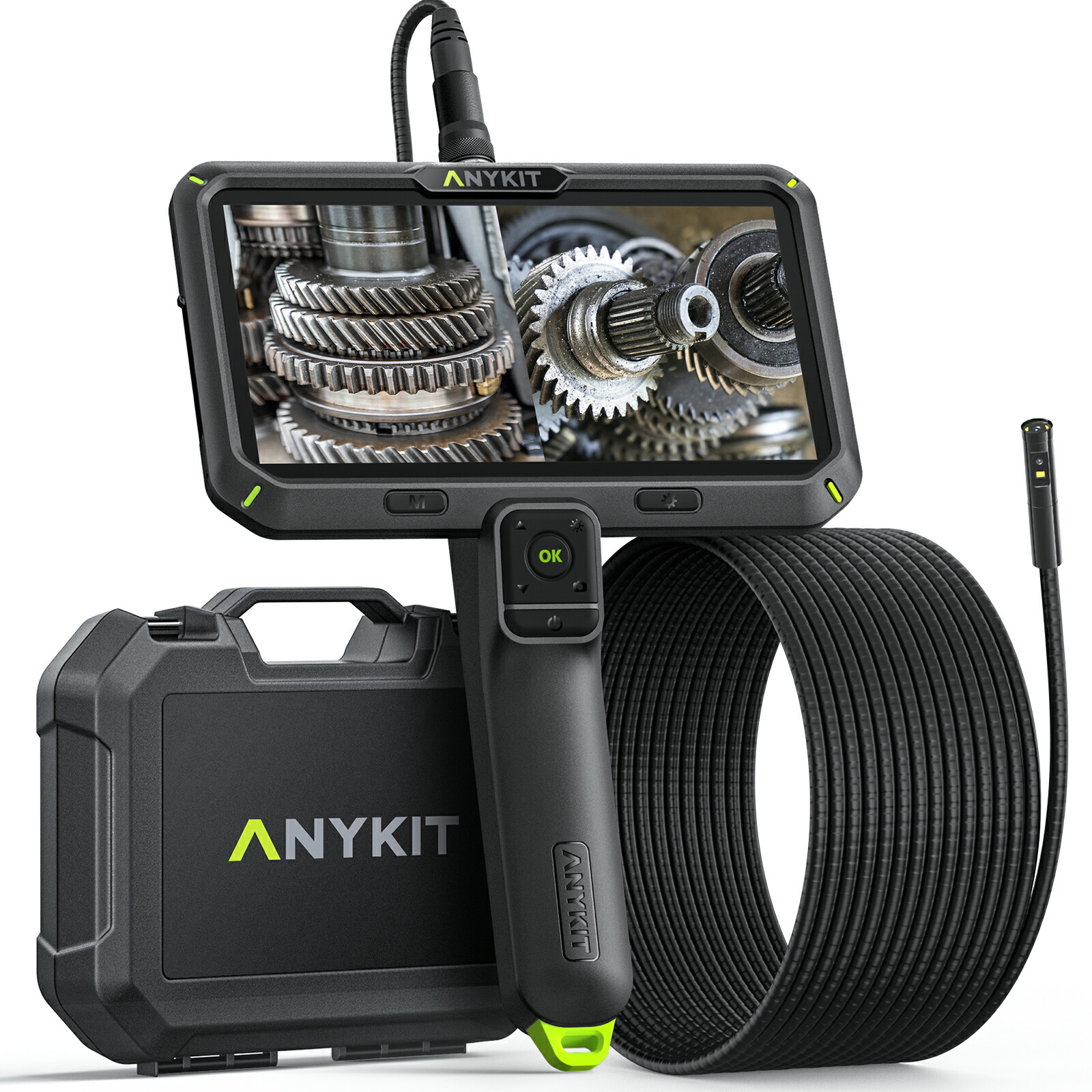 デュアルファイバースコープ 直径8mm 6インチモニター ファイバースコープ カメラ 内視鏡カメラ プロ仕様のツールボックス付き ケーブル長5m wifi機能付き 画面分割機能|AMTORIN