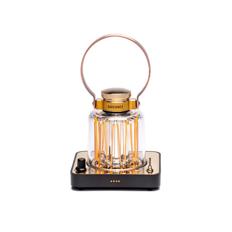 Barebones Block Tower Lantern - 調光可能な充電式LEDランタン（キャンドルフリッカーモード付き）真鍮&銅仕上げ 屋内/屋外兼用ポータブルライト