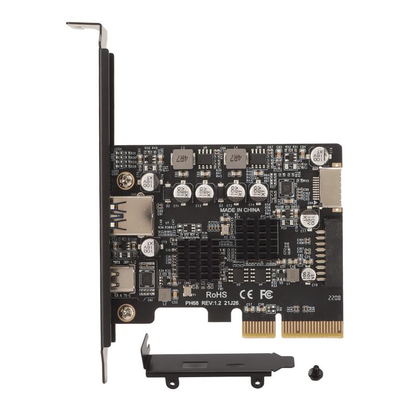 PCIE USB3.2拡張カード PCIE - USB3.2 GEN2カード PCI Express 拡張カード タイプC PCI Expressカード 金メッキピン 10GBPS高速 印刷回路基板 USB A+タイプC+フロントタイプE+19/20pi