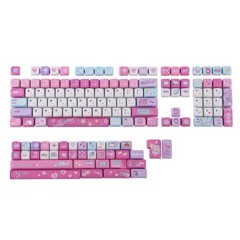 KiiBOOM × Elyxirine デジタルドリームズ パステル Y2Kキーキャップセット（144キー） MOAプロファイル PBT製 メカニカルキーボード用 キーキャップ ANSI/ISO 60%、65%、75%、TKL、フルサイズレイアウト