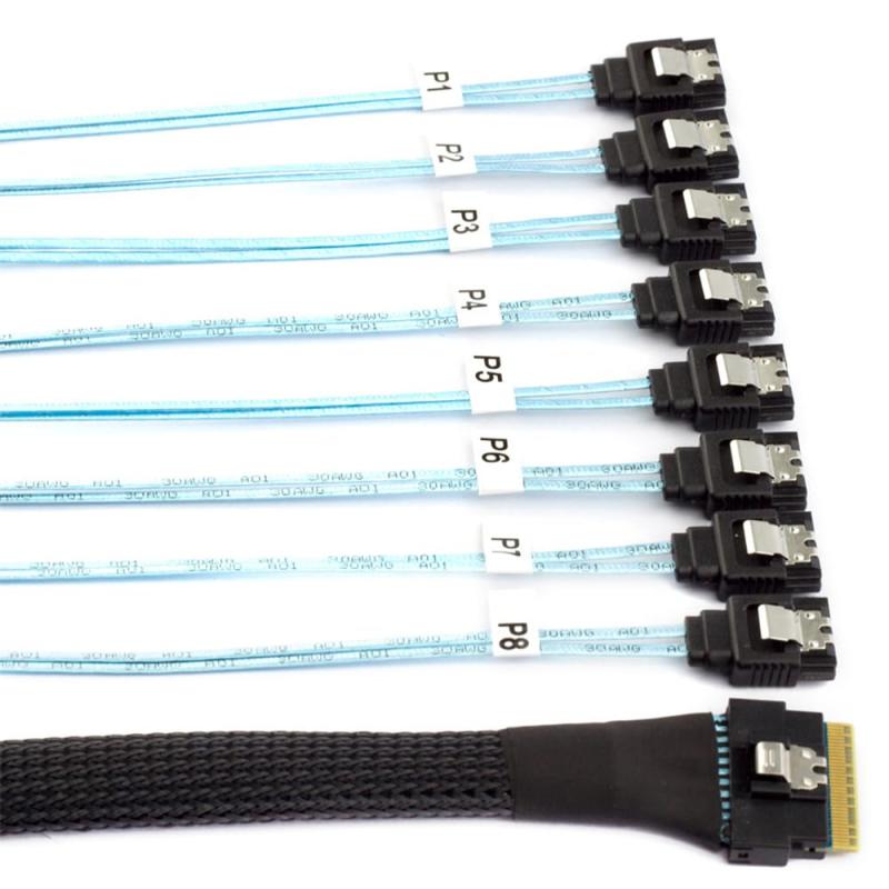 Cablecc SAS 4.0 スリムライン SFF-8654 ホスト RAID から SATA ターゲット ハード ディスク ファンアウト RAID ケーブル 1 対 8 スプリッター