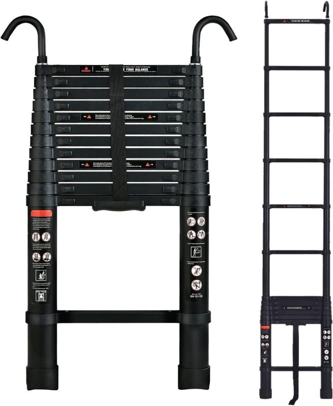 DayPlus 伸縮はしご 最長3.8 m (12.5 ft) 折り畳み伸縮梯子 フック付き 多機能アルミはしご 持ち運びに便利 軽量 耐荷重150 kg 室内室外両用 自動ロック 安全ロック スライド式 アルミ梯子 ホームロ|フローイングgt
