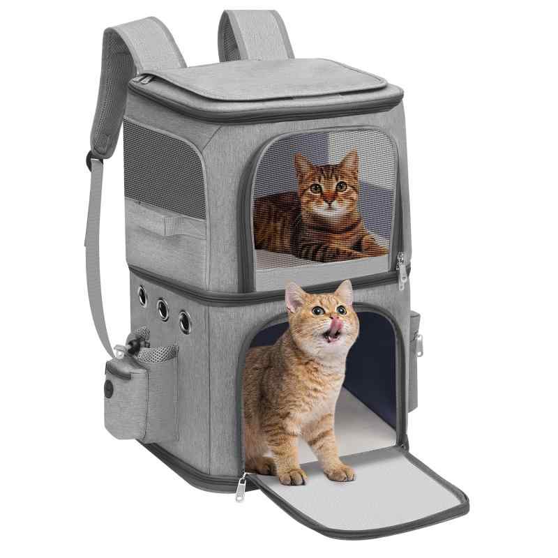 HOVONO 猫 2 匹 キャリー リュック 小型 犬 リュック 2段式 ペット リュック ネコ の リュック ペットバッグ 大容量 通気性 旅行/通院/交通機関/災害避難用