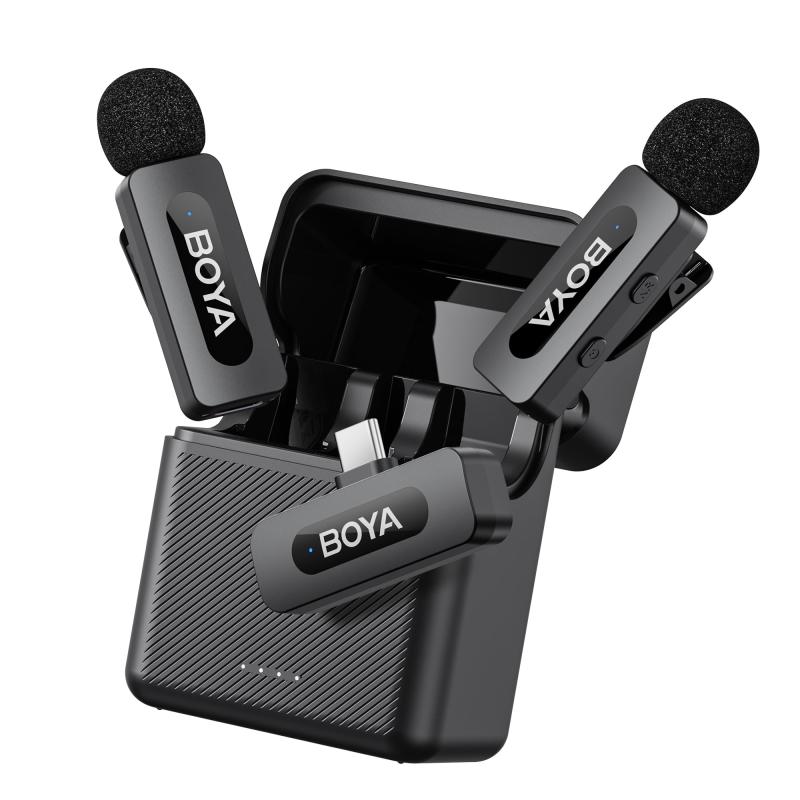 BOYA BY-V30 ピンマイク ワイヤレス iPhone15/16 Android対応 瞬時接続 音画同期 ノイズ軽減 36時間連続使用 360&deg;集音 360&deg;回転可 クリップ式 超ミニマイク 送信機2台+ USB Type-C受信機+充電ケース＋発｜フローイングgt