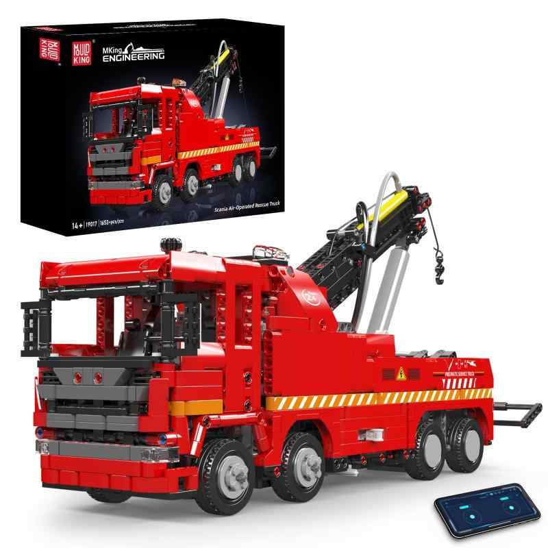Mould King 19017 レスキュー牽引トラック ビルディングブロック 1653ピース 空気圧式クレーン搭載 APP＆リモコン操作対応 建設車両モデル 8歳以上 子供/大人向け STEMギフト