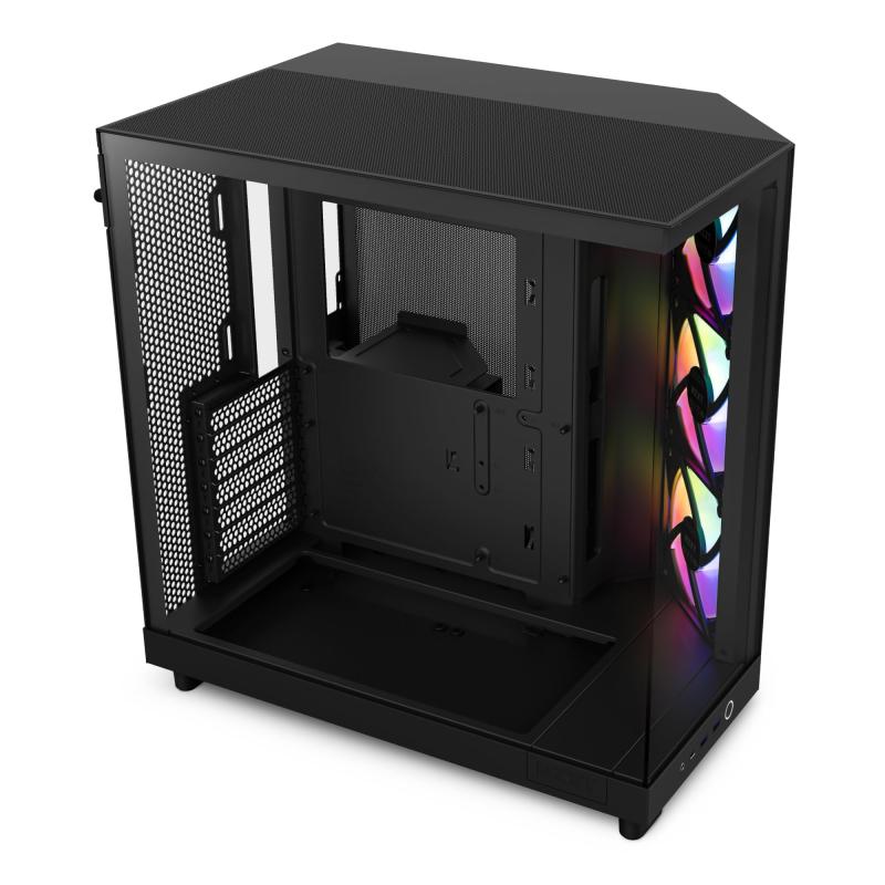 NZXT H6 Flow RGB Black 2面スモーク 強化ガラスパネル採用 120mm RGBファン 3基付属 デュアルチャンバー ショーケース型 ミドルタワー ATX PCケース ブラック CC-H61FB-R1 CS8791｜フローイングgt