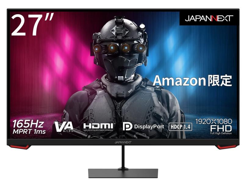 JAPANNEXT 27インチ ゲーミングモニター 165Hz 1ms フルHD 1920x1080解像度 VA パネル ディスプレイ (HDMI/DisplayPort/VESA対応/ブルーライトカット / 視野角178&deg;) JN-VG27FHD165｜フローイングgt