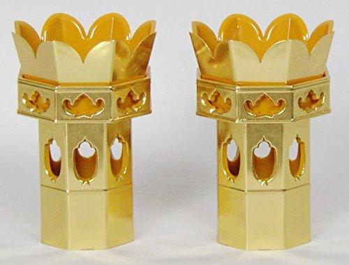 ハセガワ仏壇 八角供花 金色箔 2.0号 (一対セット / 総高9.8cm) プラスチック製 仏具用品 仏具 (真宗大谷派 (東) 用)
