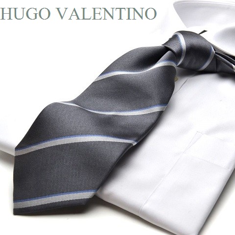 ロング ネクタイ ギフト プレゼント バレンタイン 父の日 卒業式 入学式 就活 仮装 コスプレ HUGO VALENTINO 長い ※通常より長い c-lon-116s グレー ホワイト ストライプ