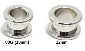 【ボディピアス】ステンレスフレッシュトンネル/ねじ有り/2G(6mm)/0G(8mm)/00G(10mm)/12mm丸みを帯びたエッジ&ハイポリッシュ仕上げ