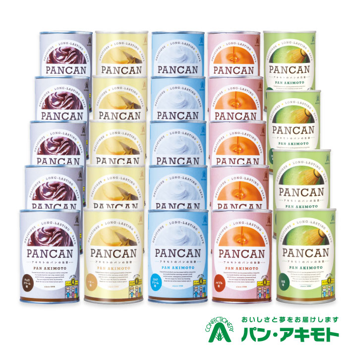 【ご注文殺到の為お届けまで4-5週間前後】パン・アキモト パンの缶詰 PANCAN 5種類 24缶 セット ｜ 長期保存13カ月 ミルククリーム チョコクリーム メイプル バター 抹茶 非常食 防災 備蓄 備蓄食 栃木県産品 那須塩原市
