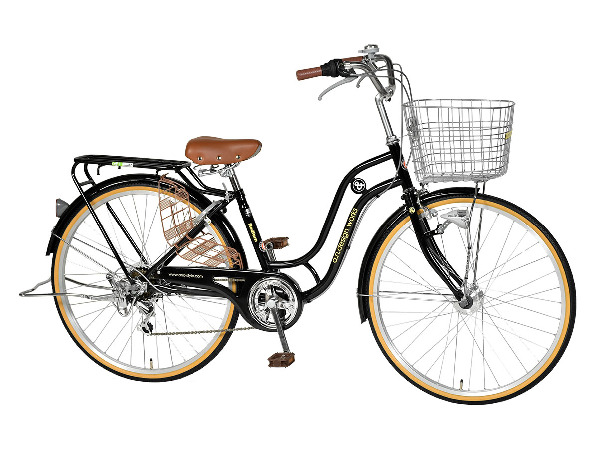 【訳あり】アウトレット完成品組立済自転車26インチ変速オートライトLEDシティサイクルシマノ通学通勤バスケットリアキャリアおしゃれa.n.designworksSD266RHD