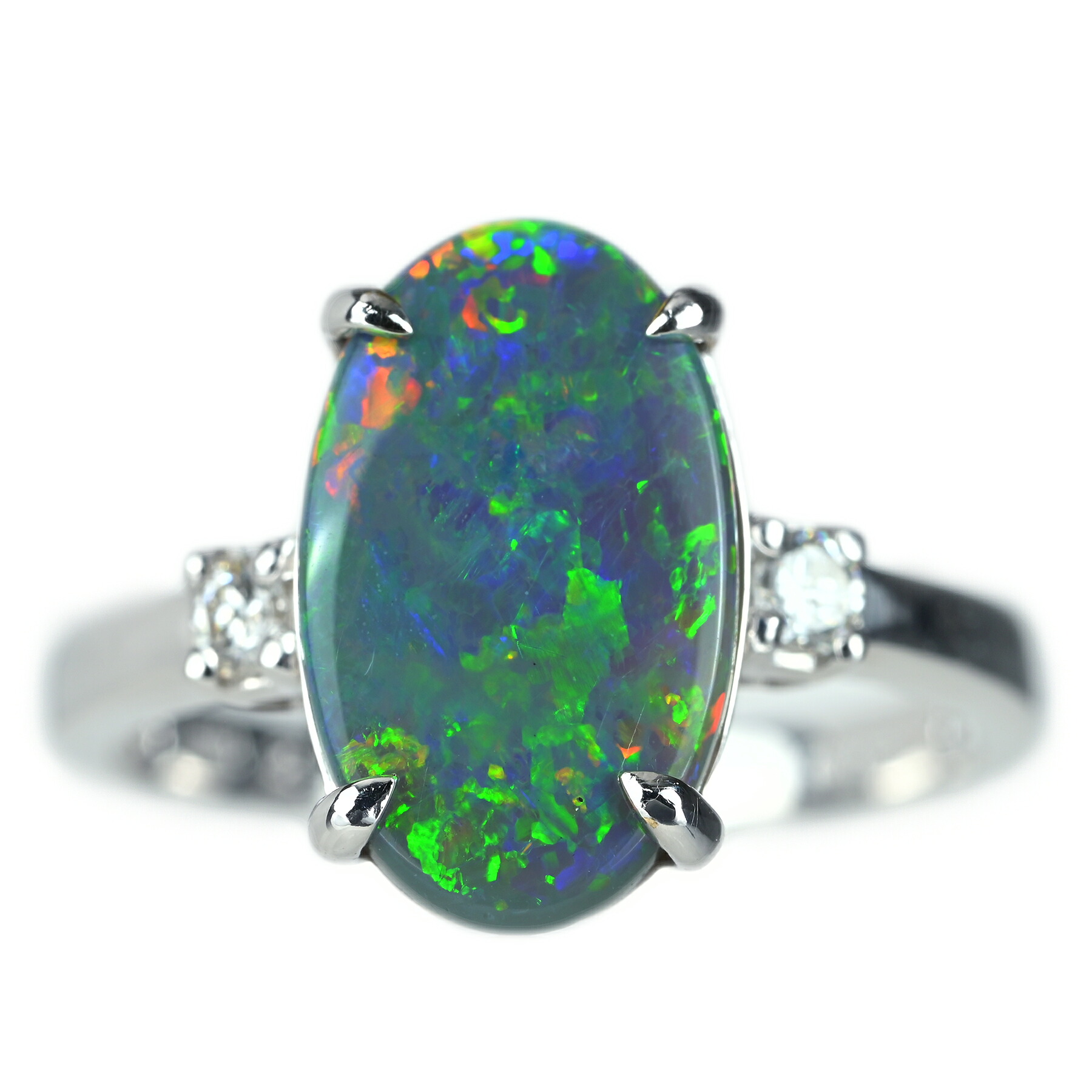 ブラックオパールリング K18WG BOP2.29ct D0.13ct 3.4g #13.5【中古】