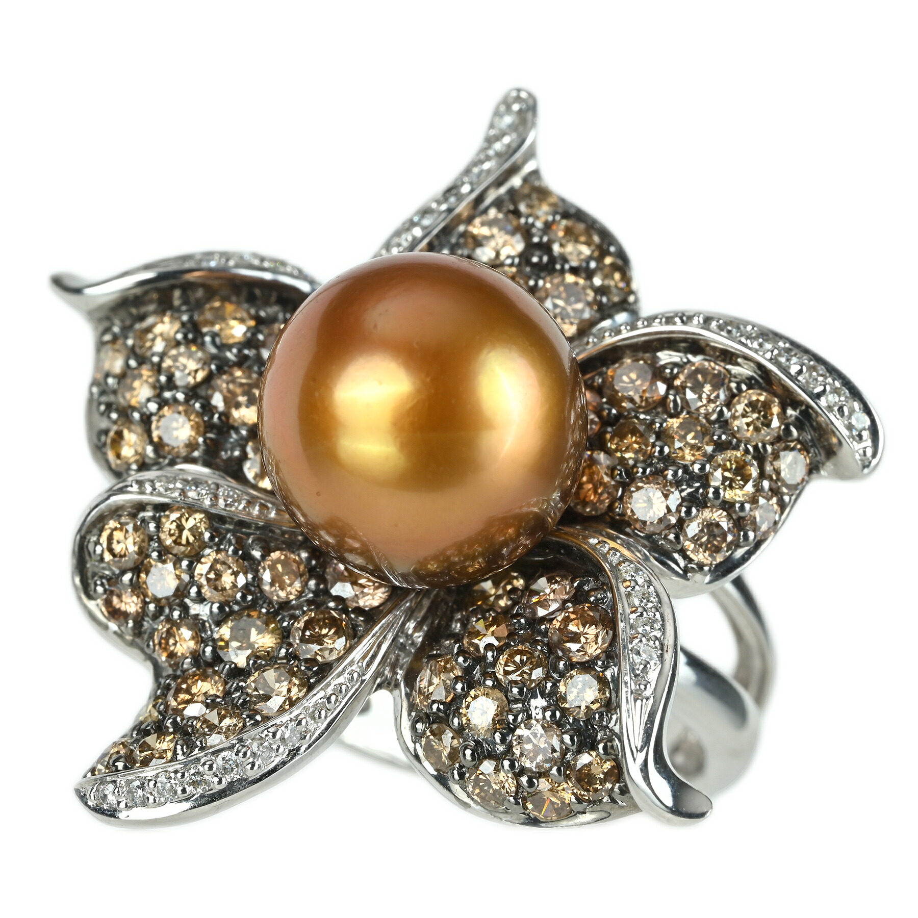 南洋白蝶ゴールデンパールリング K18WG/Plating P11.7mm D2.68ct 17.4g #12.5【中古】｜FoL Jewelry 店