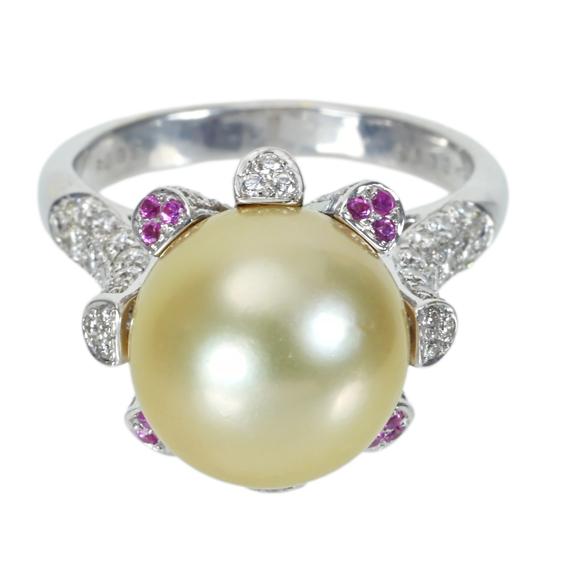 南洋白蝶パールリング K18WG P11.5mm D0.95ct S0.08ct 8.0g #12【中古】｜FoL Jewelry 店