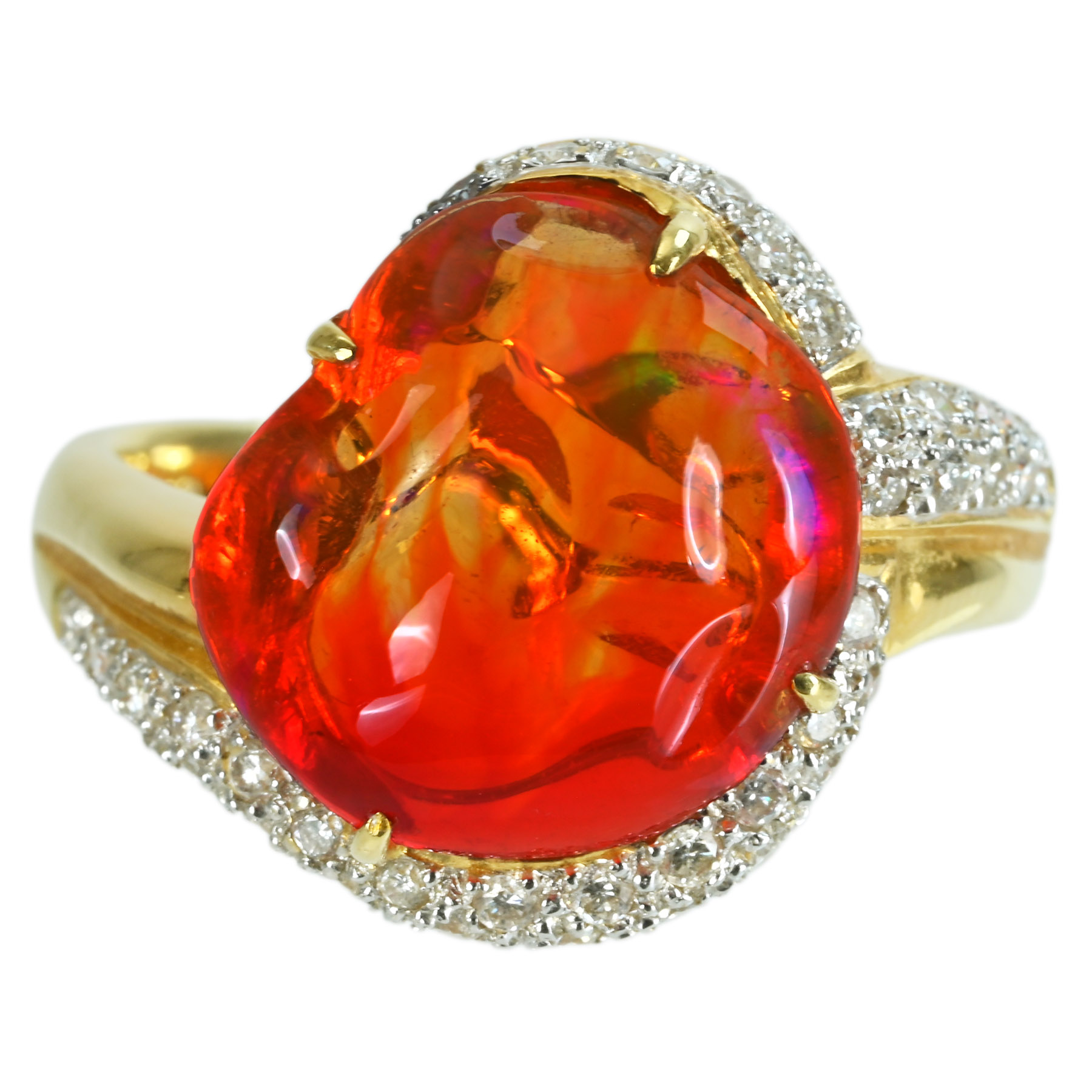 メキシコオパールリング K18YG MXOP5.53ct D0.493ct 8.6g #18【中古】|FoL Jewelry 店
