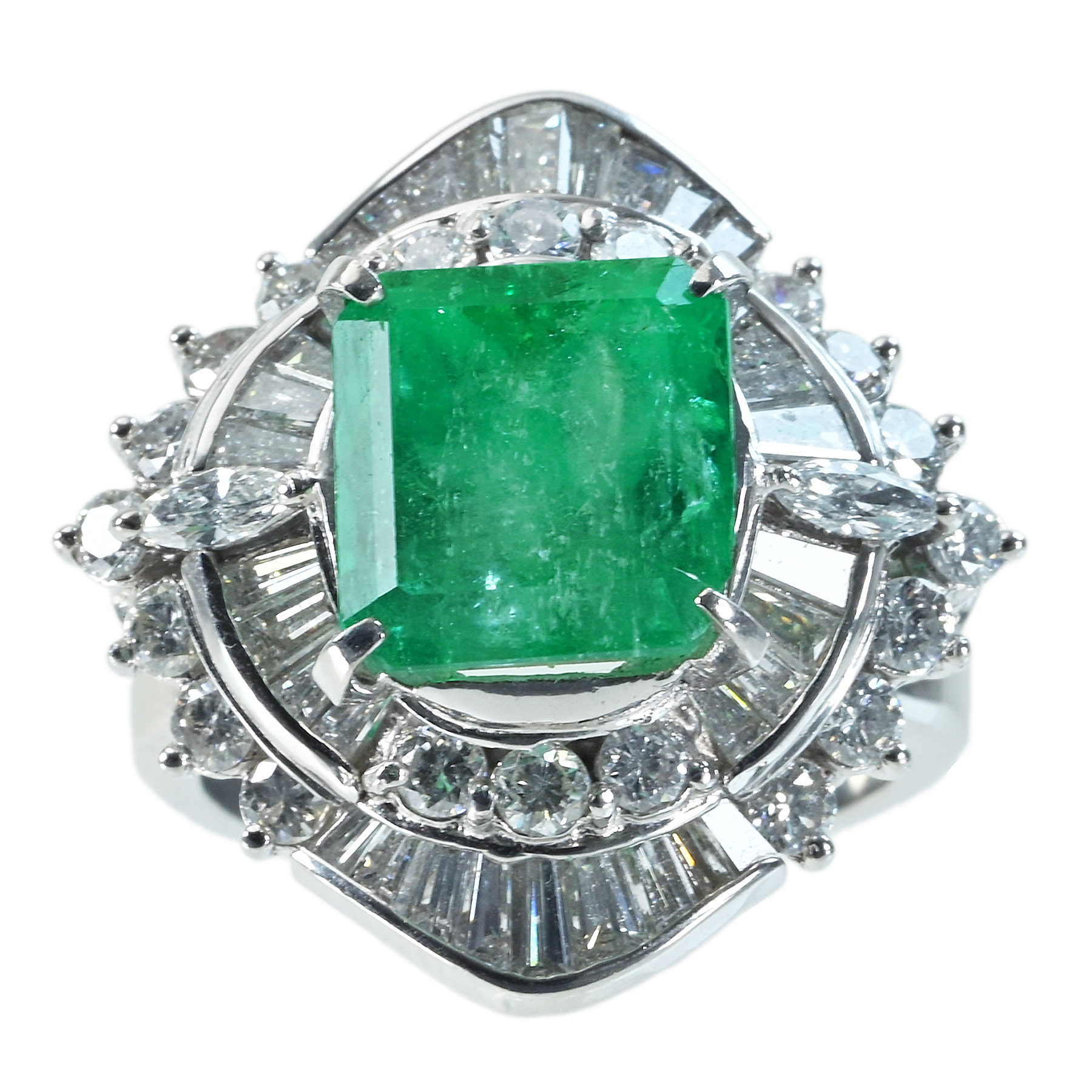 エメラルドリング PT900 E5.89ct D2.37ct 19.8g #15【中古】