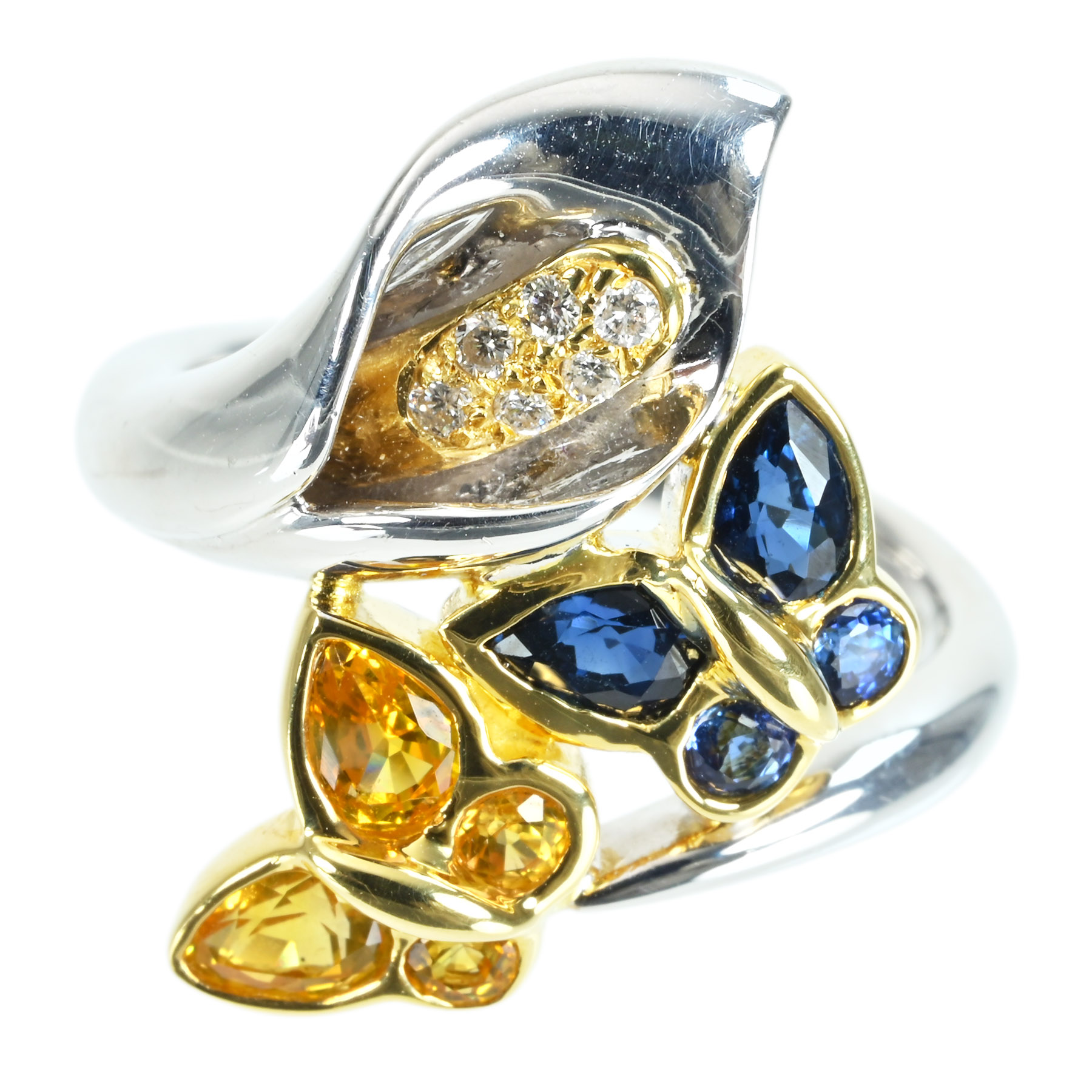 ブルー＆イエローサファイアリング K18WG/K18YG S1.50ct D0.06ct 9.3g #12.5【中古】｜FoL Jewelry 店